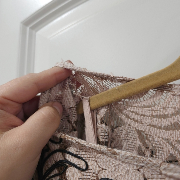 FREE PEOPLE Beautiful Dreamer Blush With Black Embroidery Mini Lace Dress, XS - Picture 8 of 16